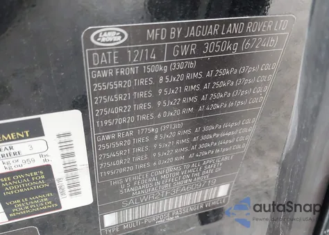 2015 Land Rover Range Rover Sport 5.0L V8 Supercharged z USA, uszkodzony, nr VIN SALWR2TF3FA609719